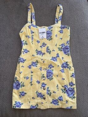 Forever 21 Yellow Mini Dress with Purple Floral Print